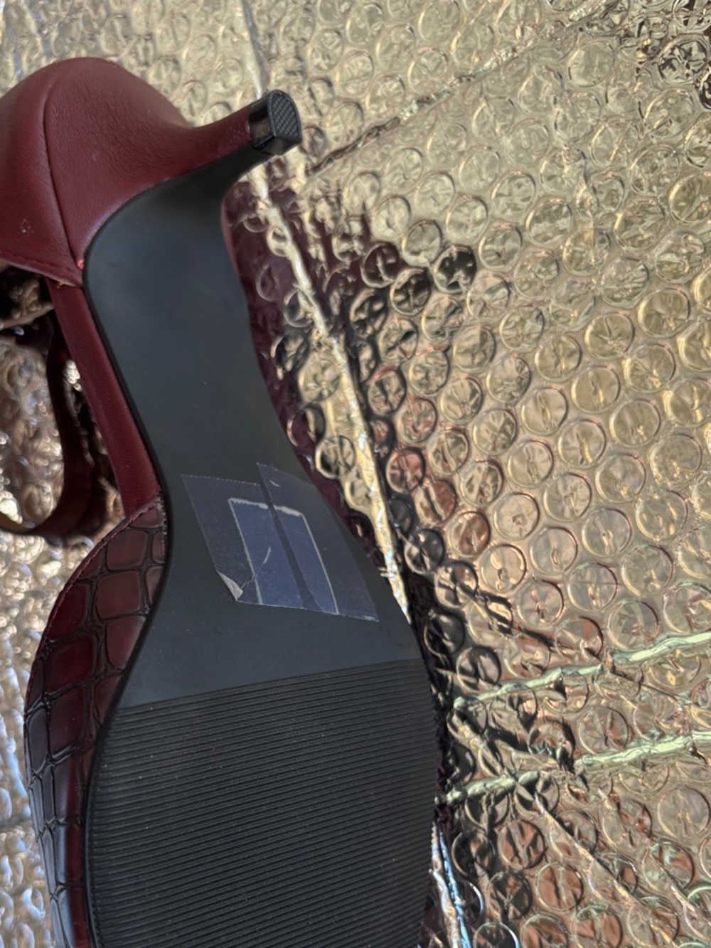 new directions Croc-Embossed Pointed Ankle-Strap Flats in Dark Burgundy - Picture 4 of 8